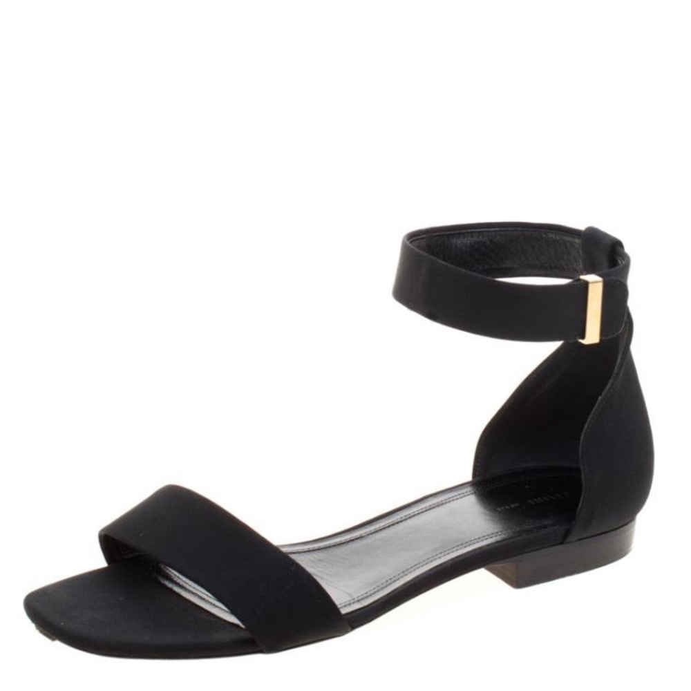 Celine Black Fabric Ankle Strap Flat Sandals - Picture 1 of 4